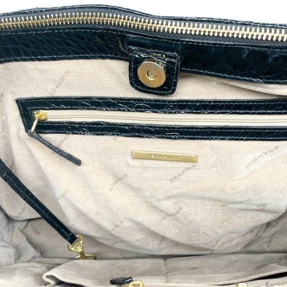 Brahmin Melbourne Black Croc Leather Business Satchel Bag Tote Handbag Purse - Picture 9 of 16